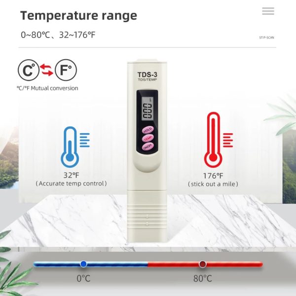 TDS Meter 3 in 1 LCD Digital Water Quality Meter Tester Pen